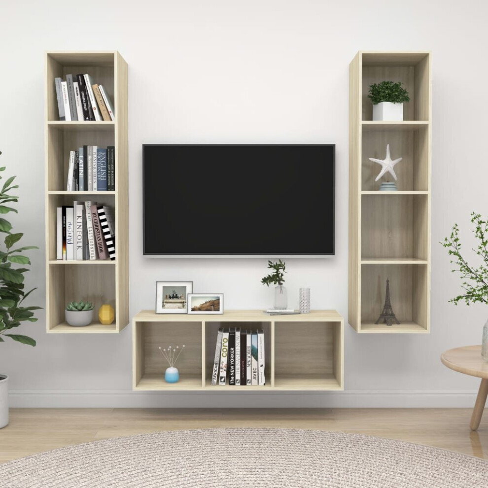 Vidaxl Tv Cabinet Set 3 Piece Sonoma Oak Engineered Wood Tv Unit Hifi Cabinet