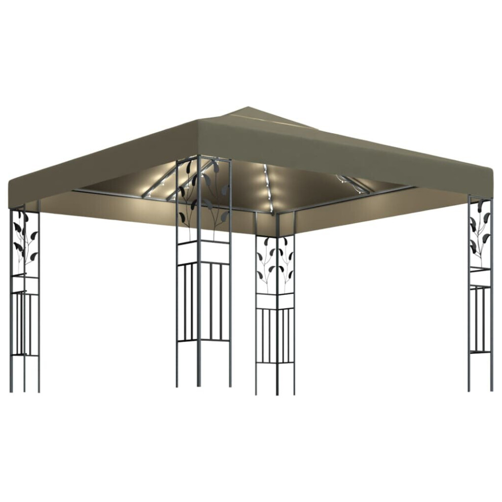 Vidaxl Gazebo With Led String Lights 3X3 M Taupe 180 G/M² Outdoor Sunshade Tent