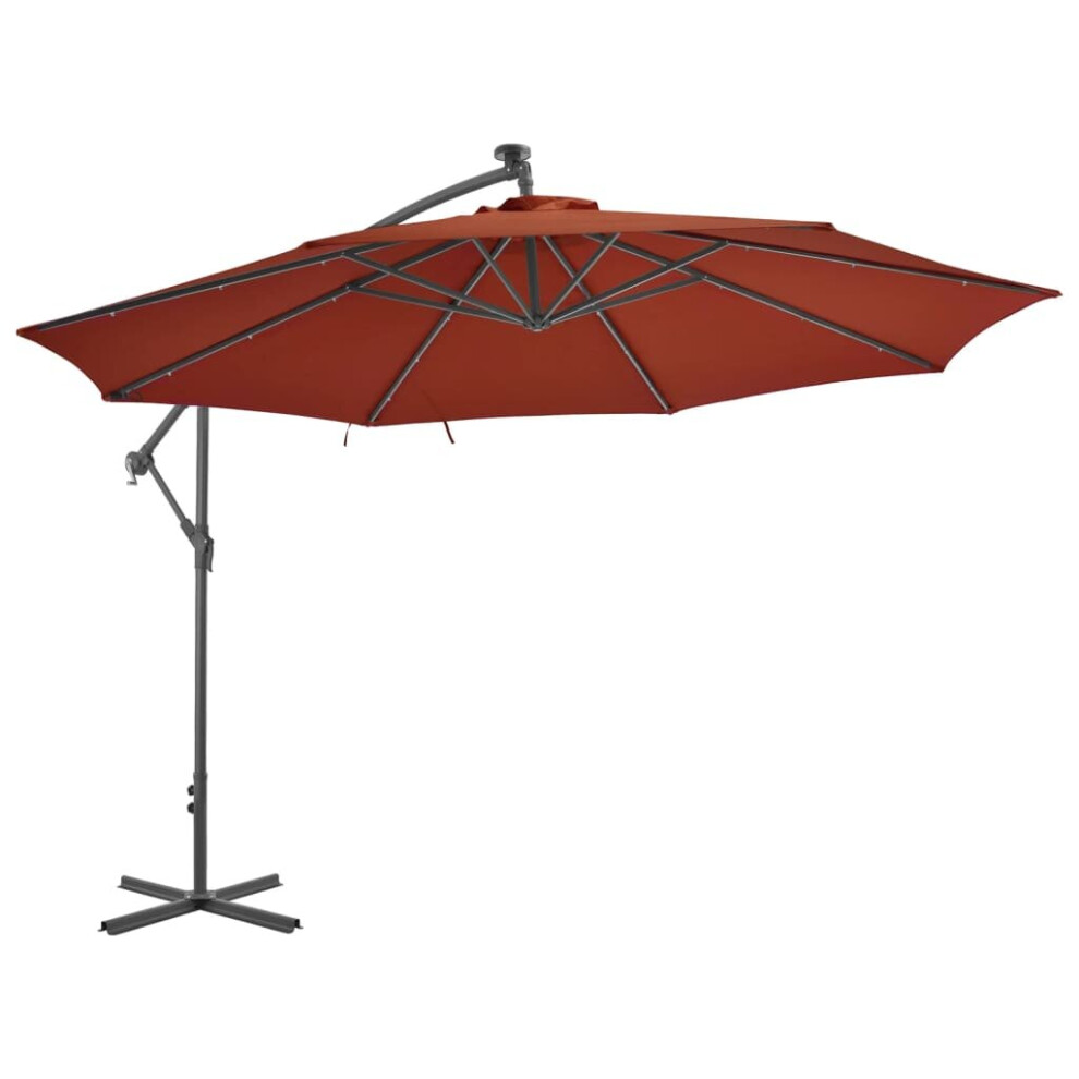 Vidaxl Cantilever Garden Parasol With Led Lights Outdoor Umbrella Terracotta