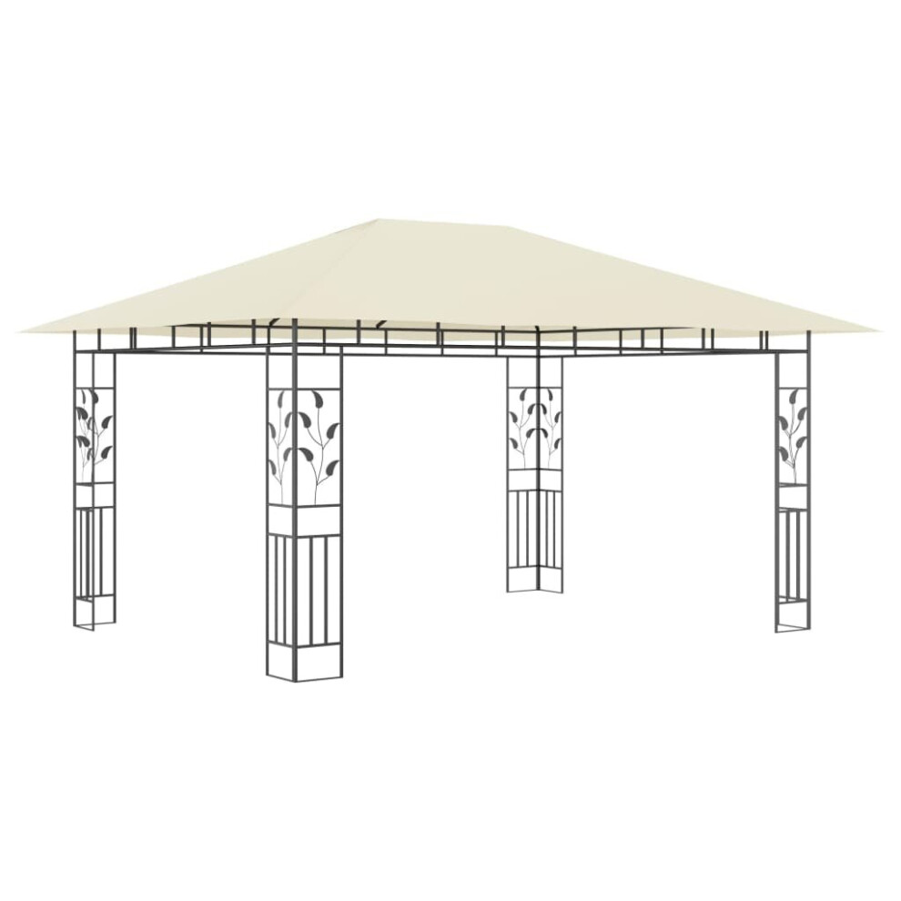 vidaXL Gazebo with Mosquito Net &LED String Lights 4x3x2.73 m Cream 180 g/m²