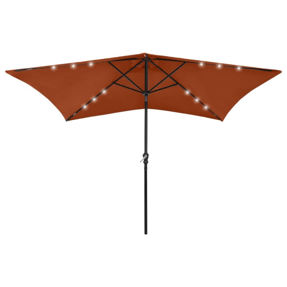 Vidaxl Garden Parasol With Leds And Steel Pole Outdoor Umbrella Terracotta