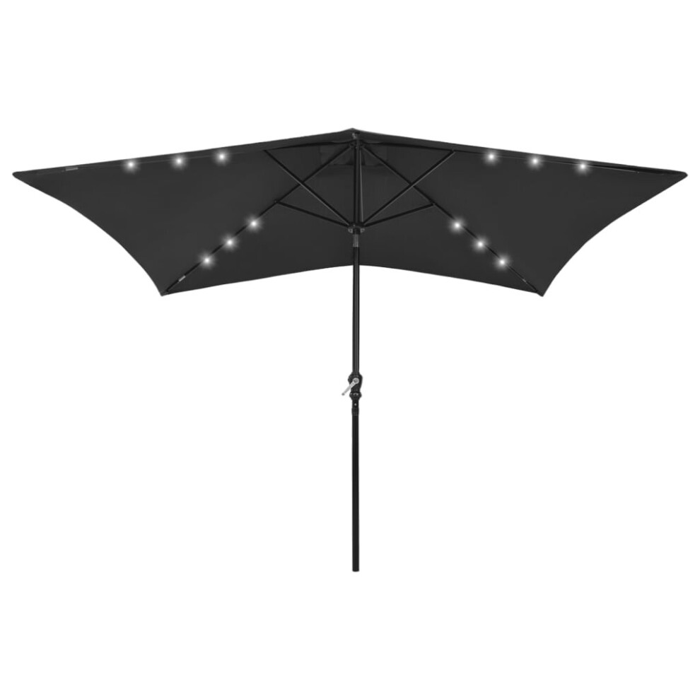 Vidaxl Garden Parasol With Leds And Steel Pole Sunshade Outdoor Umbrella Black