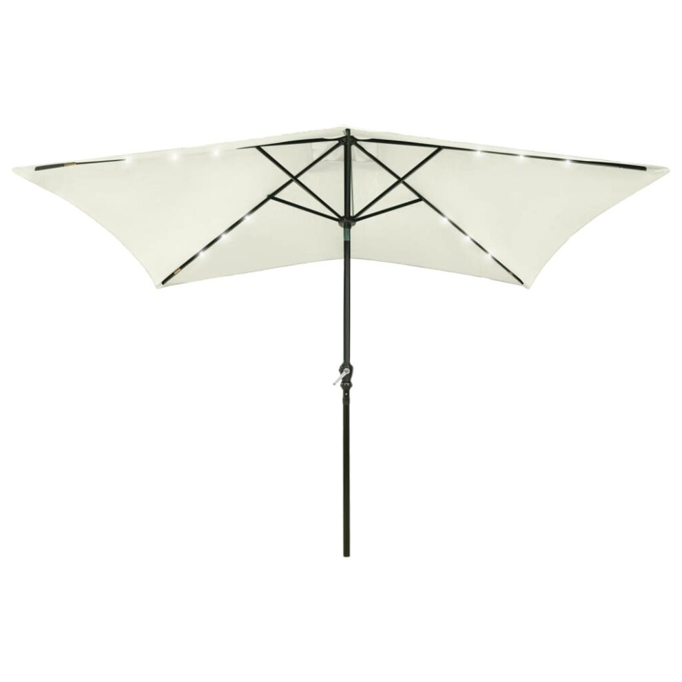 Vidaxl Garden Parasol With Leds And Steel Pole Sunshade Outdoor Umbrella Sand