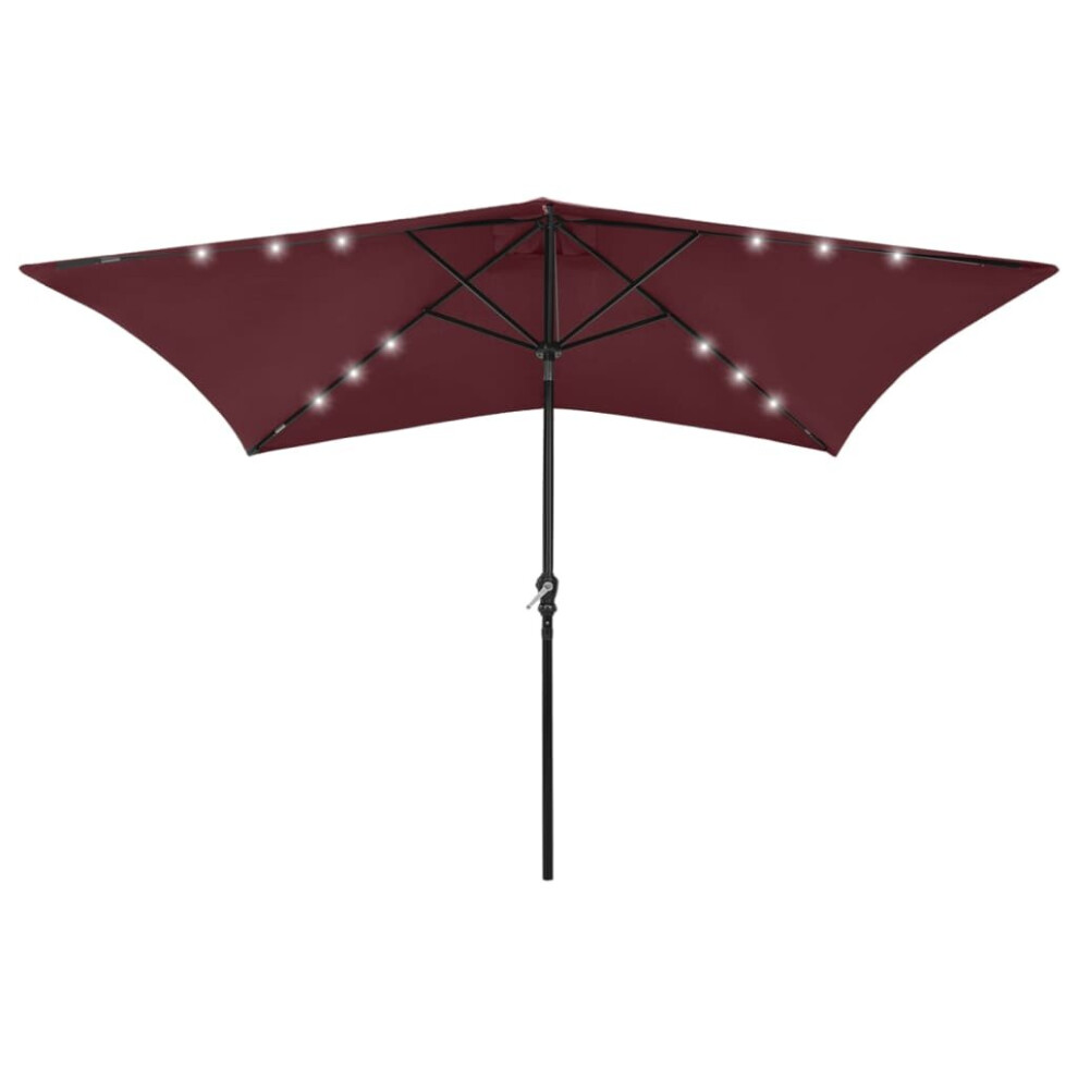 Vidaxl Garden Parasol With Leds And Steel Pole Outdoor Umbrella Bordeaux Red