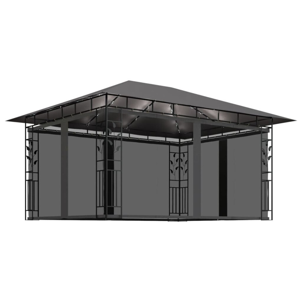 Vidaxl Gazebo With Mosquito Net & Led String Lights 4X3x2.73 M Anthracite