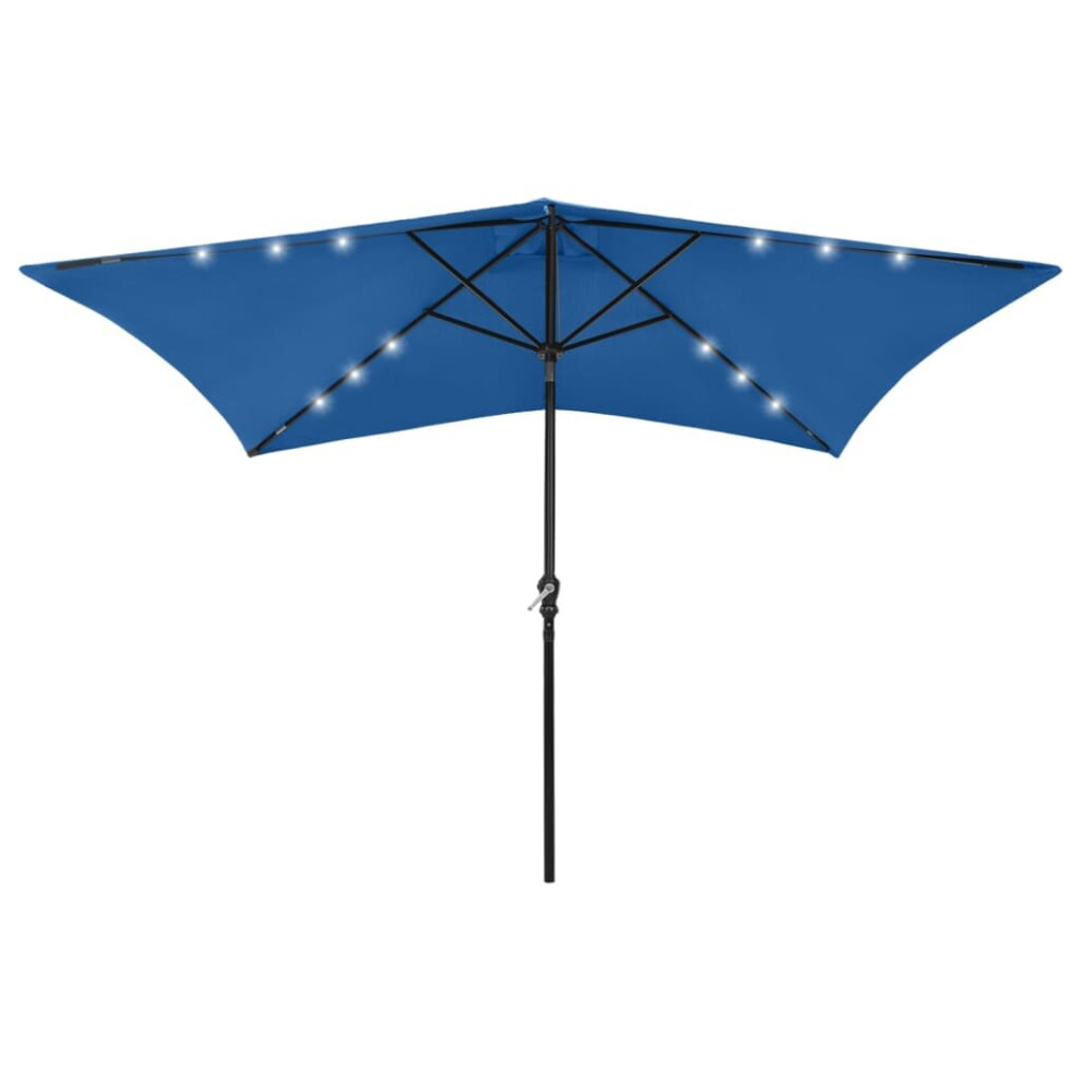 Vidaxl Garden Parasol With Leds And Steel Pole Outdoor Umbrella Azure Blue
