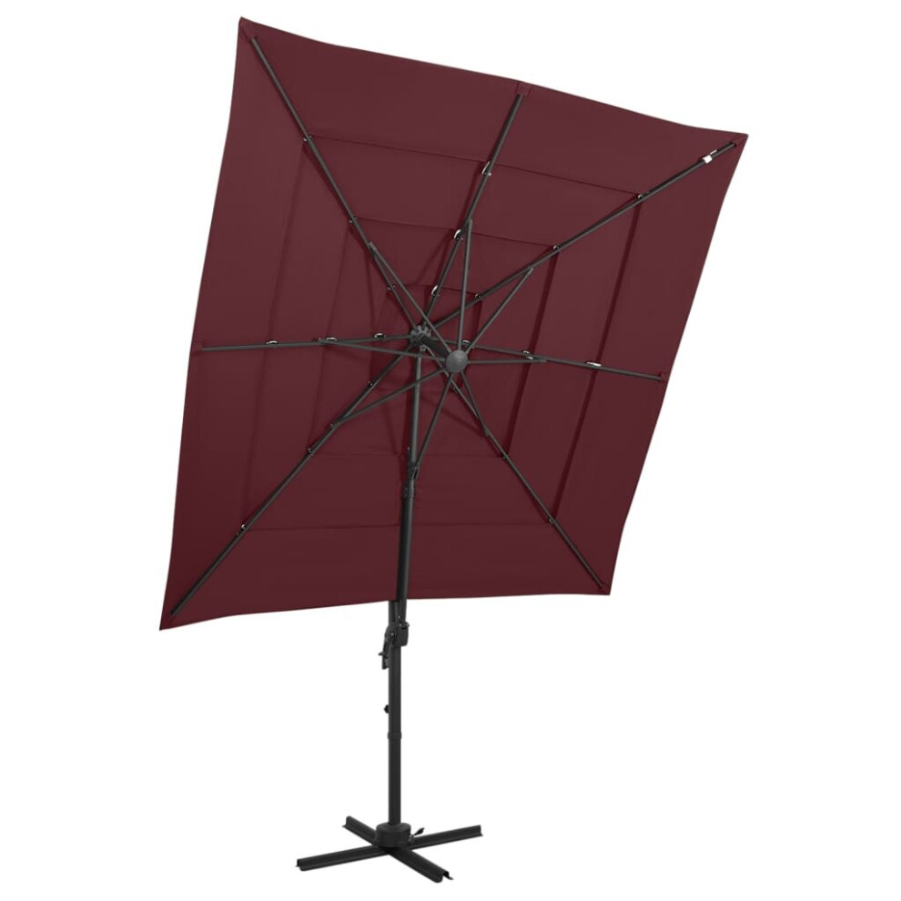 vidaXL 4-Tier Parasol with Aluminium Pole Bordeaux Red Outdoor Umbrella Set