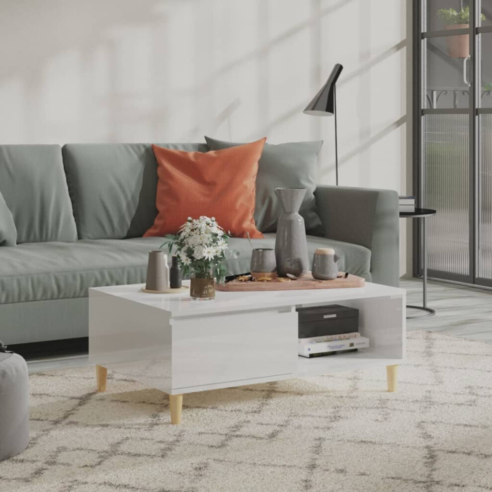 vidaXL Coffee Table High Gloss White Engineered Wood Indoor Furniture Table
