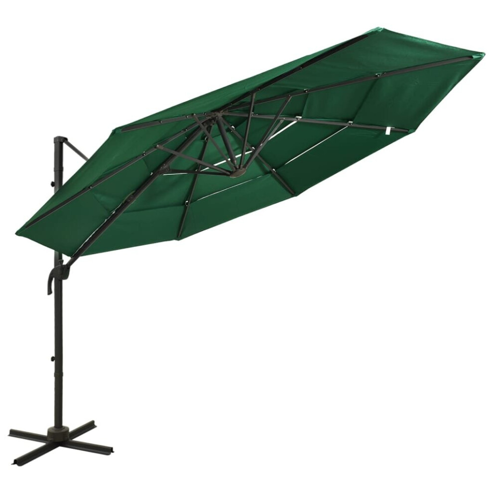 vidaXL 4-Tier Parasol with Aluminium Pole Green 3x3 m Outdoor Umbrella Canopy