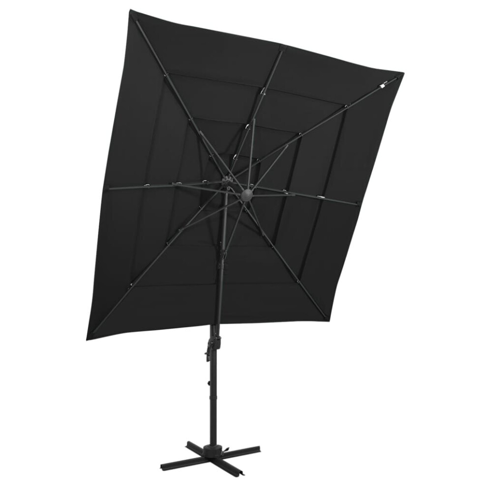 vidaXL 4-Tier Parasol with Aluminium Pole Black Outdoor Umbrella Sun Shelter