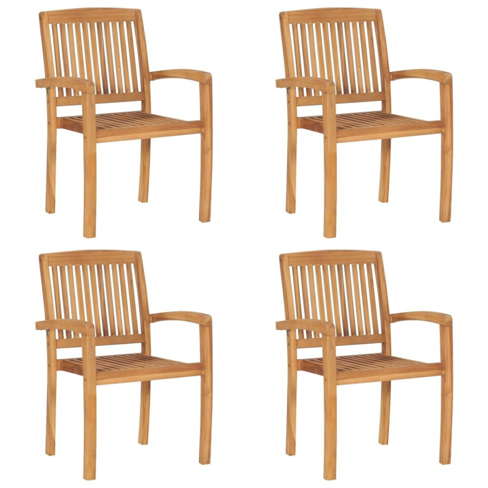 Vidaxl 4X Solid Teak Wood Stacking Garden Chairs Furniture Outdoor Seating Brown