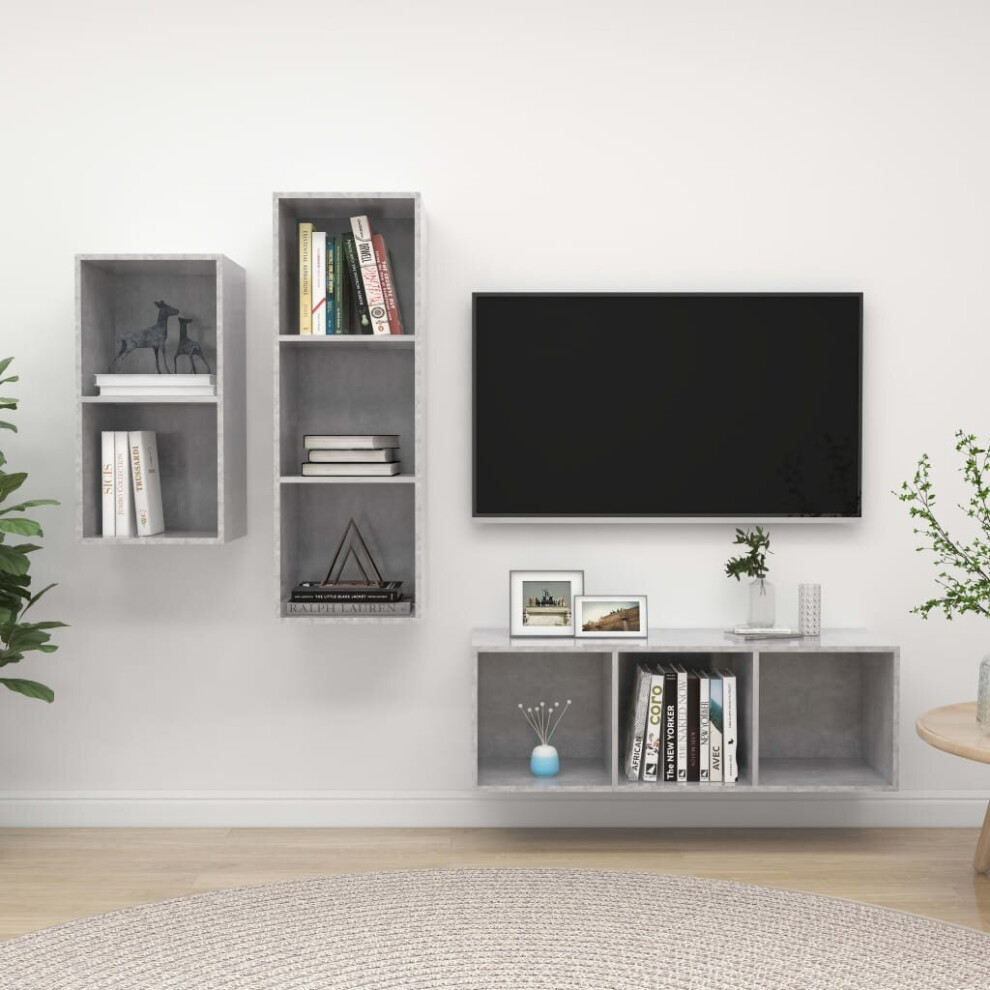 Vidaxl Tv Cabinet Set 3 Piece Concrete Grey Engineered Wood Stereo Cabinet