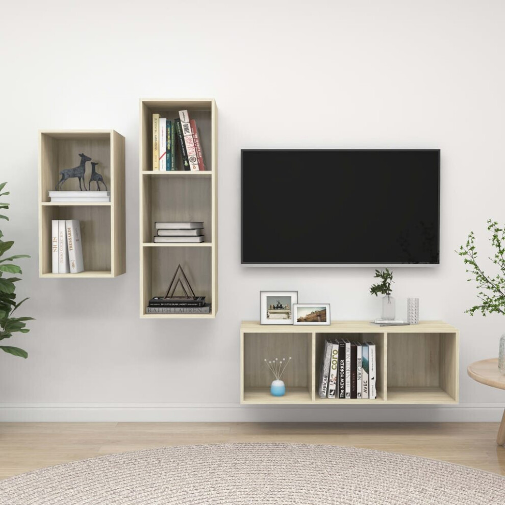Vidaxl Tv Cabinet Set 3 Piece Sonoma Oak Chipboard Stand Living Room Furniture