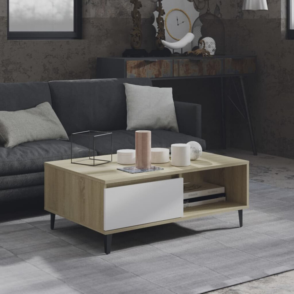 vidaXL Coffee Table White and Sonoma Oak Engineered Wood Home Furniture Table