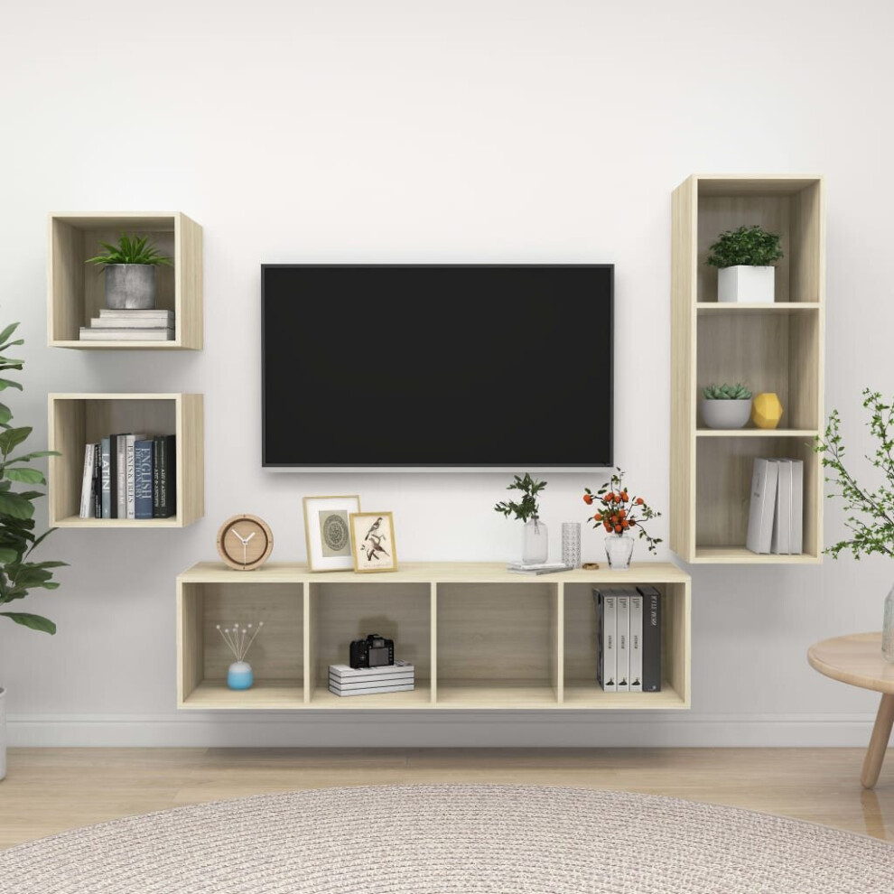 Vidaxl Tv Cabinet Set 4 Piece Sonoma Oak Engineered Wood Tv Unit Hifi Cabinet