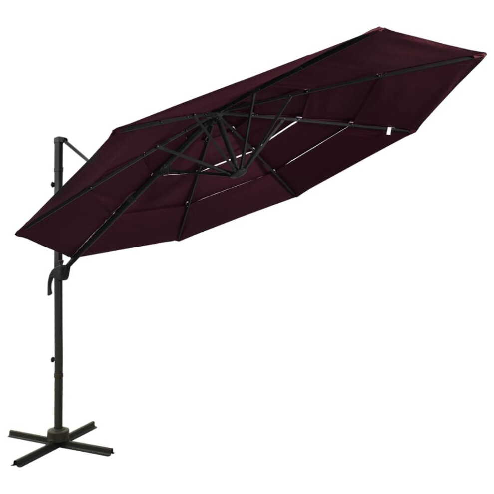 vidaXL 4-Tier Parasol with Aluminium Pole Bordeaux Red 3x3 m Outdoor Umbrella