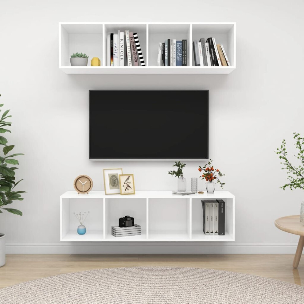 vidaXL 2x Wall Mounted TV Cabinets White Engineered Wood Hifi TV Stand Unit