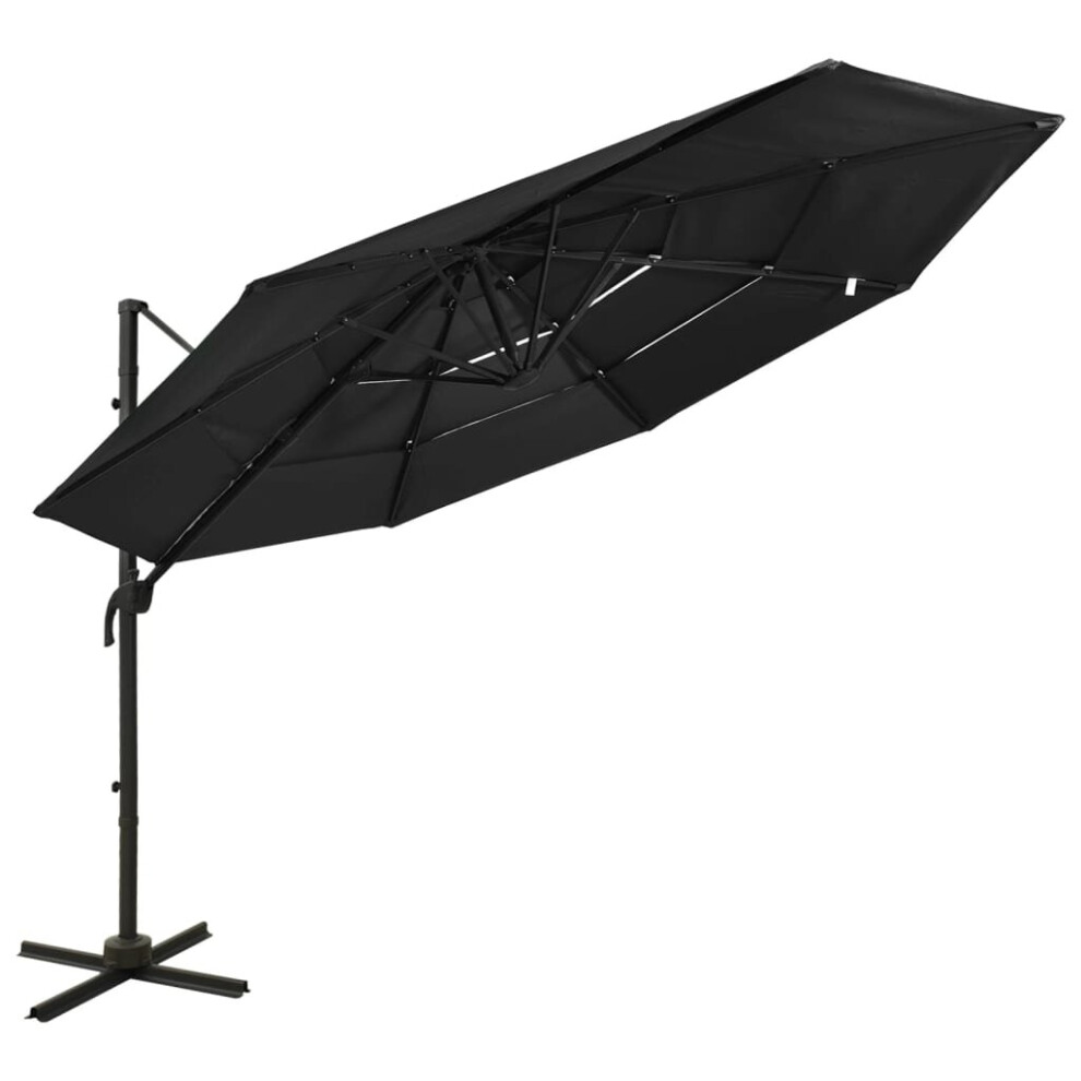 vidaXL 4-Tier Garden Parasol with Aluminium Pole Canopy Outdoor Umbrella Black