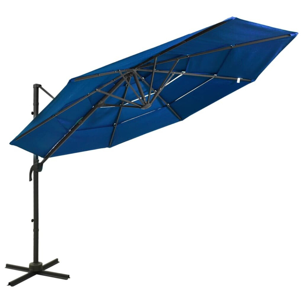 vidaXL 4-Tier Parasol with Aluminium Pole Azure Blue 3x3 m Outdoor Umbrella