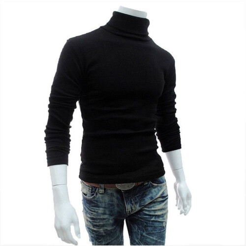 (Black, XL) Men's Turtleneck Sweater Stretch Warm Pullover