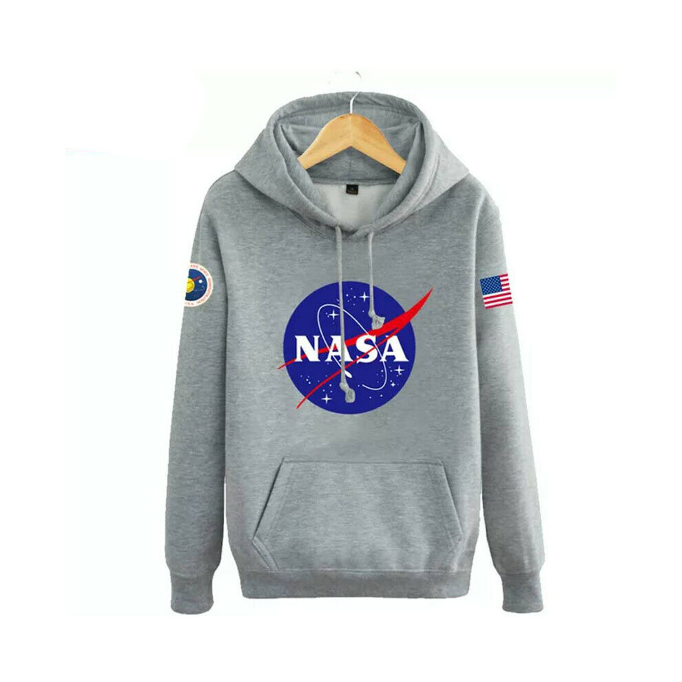 (Gray, 2XL) Men's Nasa Space Hoodie Pullover Sweatshirt Jacket 