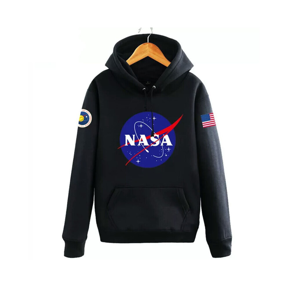 (Black, M) Men's Nasa Space Hoodie Pullover Sweatshirt Jacket 