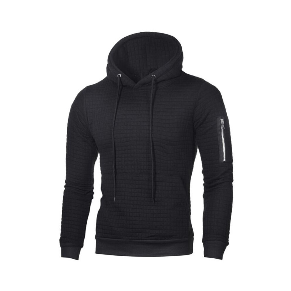(Black, 2XL) Men's Solid Color Hoodie Sweatshirt Jacket Gym Sports Top