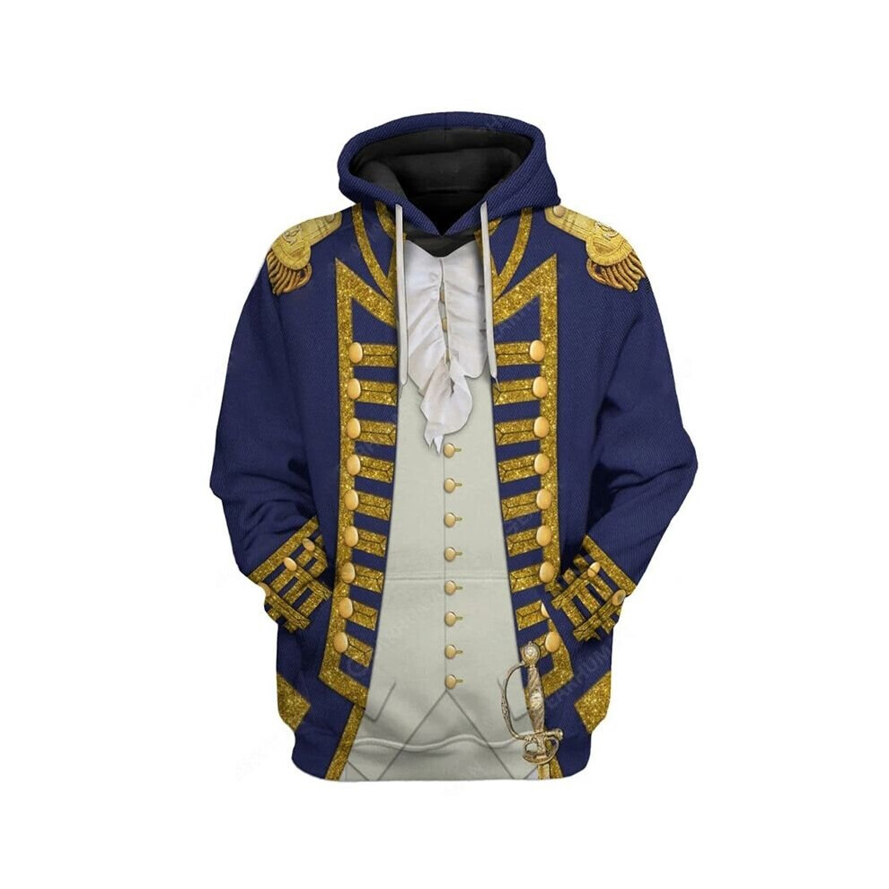 (Blue, 4XL) Historical military uniform 3D pattern hoodie jacket 