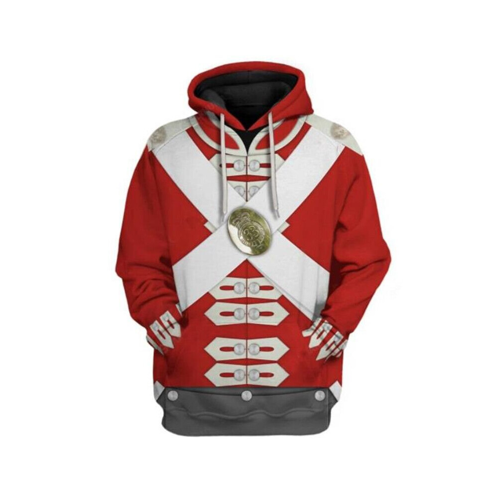 (Red White, L) Historical military uniform 3D pattern hoodie jacket 