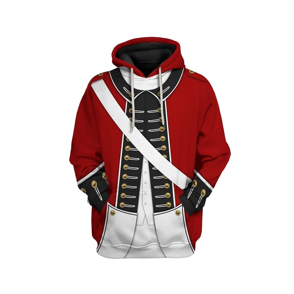 (White Red, M) Historical military uniform 3D pattern hoodie jacket