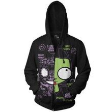 (Black, M) Invader ZIM Costume Printed Zip Hoodie Hoodie Jacket