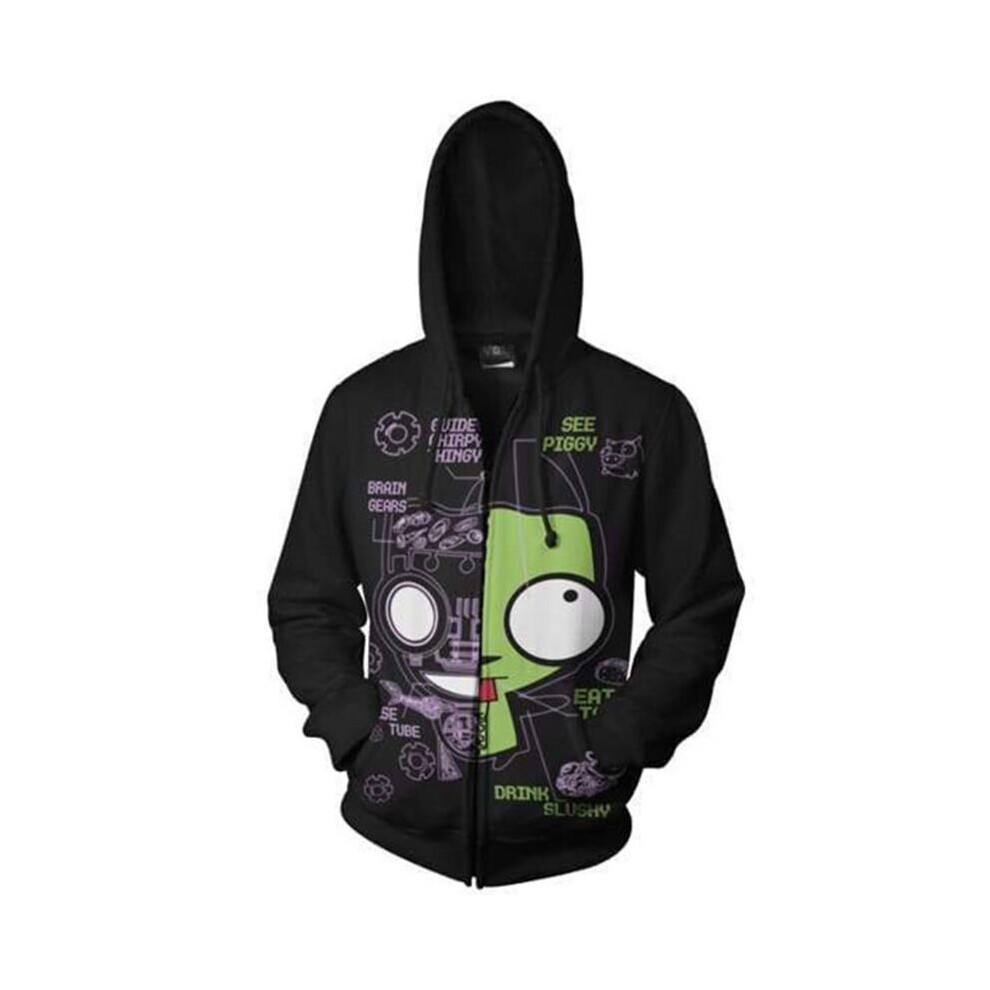 (Black, XL) Invader ZIM Costume Printed Zip Hoodie Hoodie Jacket