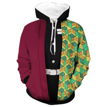 (PurpleGreen Tomioka Giyuu Hoodie, M) Demon Slayer 3D Hoodie Sweatshirt Hooded Pullover Jacket