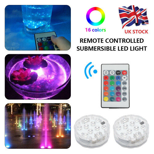 2x Remote Control RGB 16 Colour Changing Underwater Ponds LED Light 2