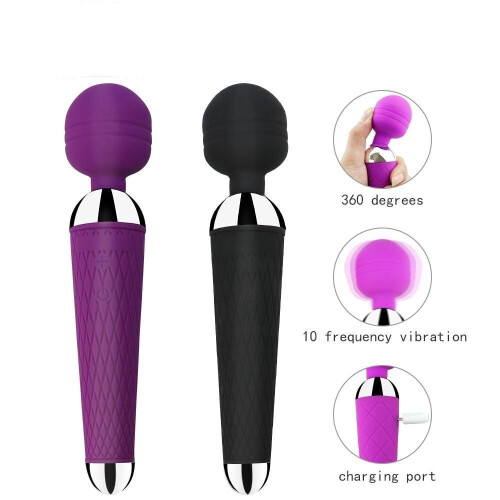 (Black-With Box) Magic Wand Vibrator 10 Modes Rechargeable Body Massager 1