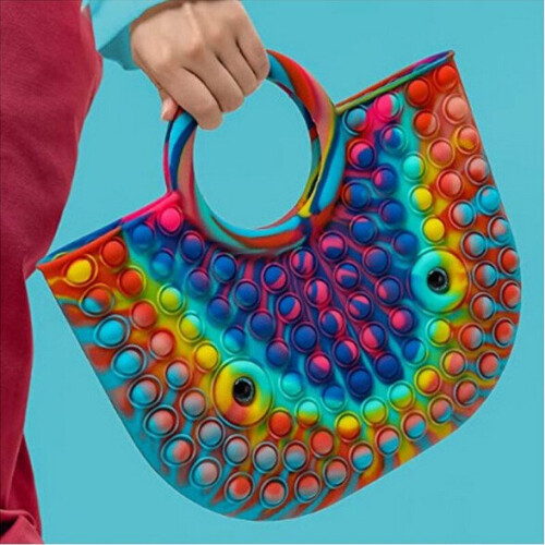 (Rainbow) POPIT Toy Fidget Toys Handbags Silicone Handle bag