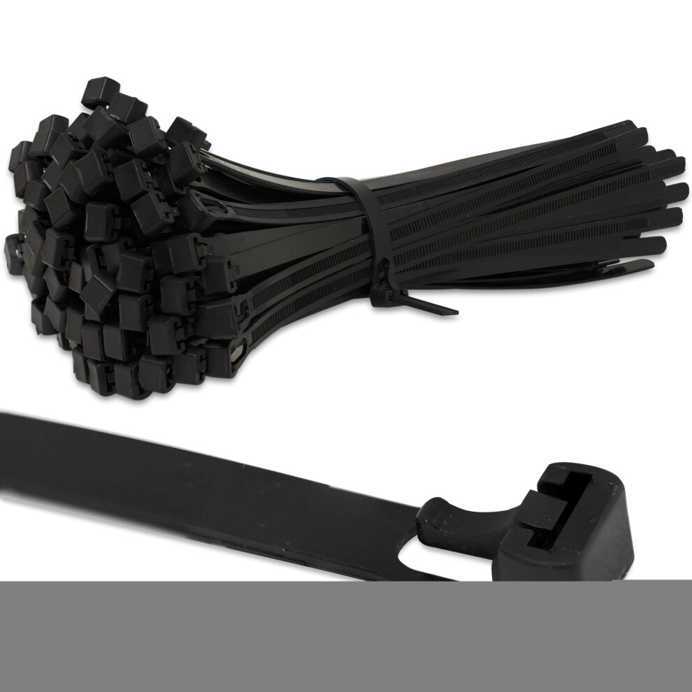 (7.4mm x 150mm) Black Releasable Reusable Zip Tie Cable Wraps