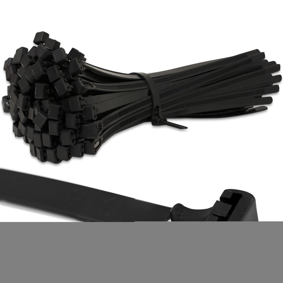 (7.4mm x 250mm) Black Releasable Reusable Zip Tie Cable Wraps