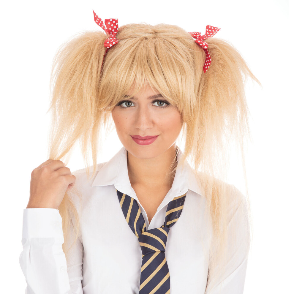 Official Forum BW748 Blonde Schoolgirl Wig With Red Bows Wigs