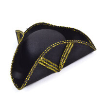 Official Forum BH443 Gold Trim and Pattern Tricorn Pirate Hat - Halloween Costume Accessory