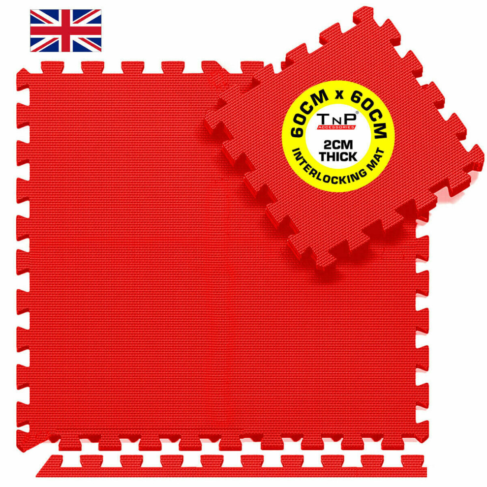 (Red, 8 Mats - 32 Square Feet) EVA Soft Foam Gym Mat Interlocking Floor Tiles TnP