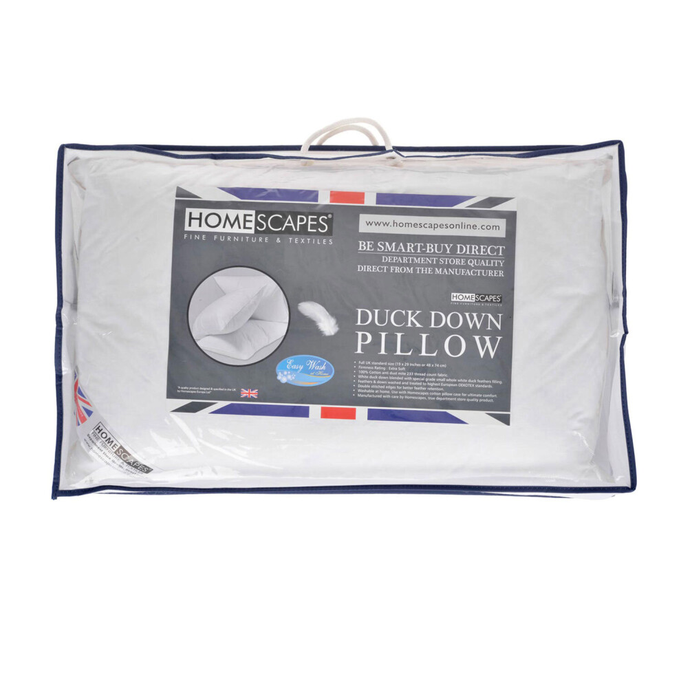 Homescapes Duck Down Pillow White