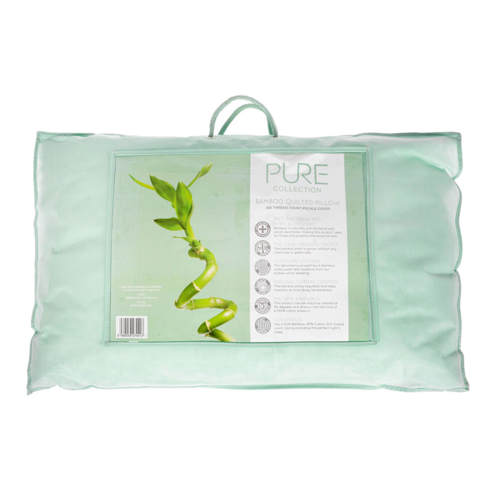 Homescapes Luxury Organic Bamboo Pillow for Back Sleepers, 50 x 75 cm