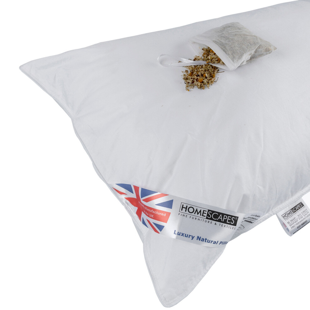 Homescapes Super Microfibre Camomile Pillow With Dried Camomile Insert Extra Fill White