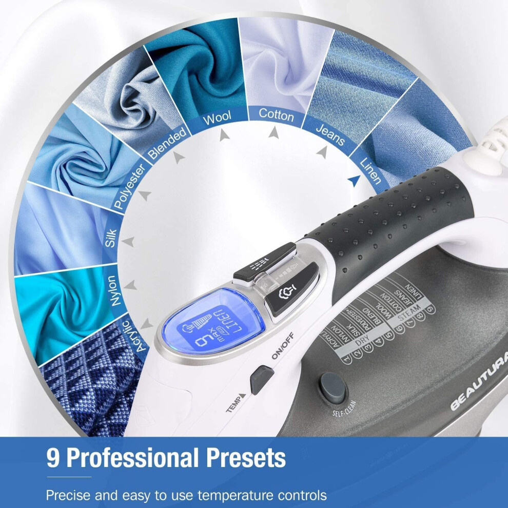 beautural-2400-w-steam-iron-with-lcd-display--variable-temperature-and-double-ceramic-coated-soleplate--8-ft-power-cord-and-340ml-tank-white-grey