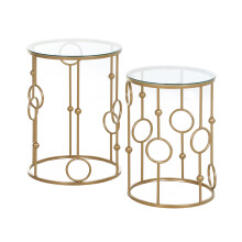 HOMCOM Set of 2 Gold Nesting Coffee Table, Side Tables W/ Tempered