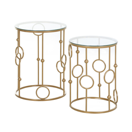 Homcom HOMCOM Set of 2 Gold Nesting Coffee Table, Side Tables W/ Tempered