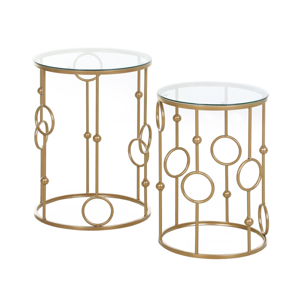 HOMCOM Set of 2 Gold Nesting Coffee Table, Side Tables W/ Tempered
