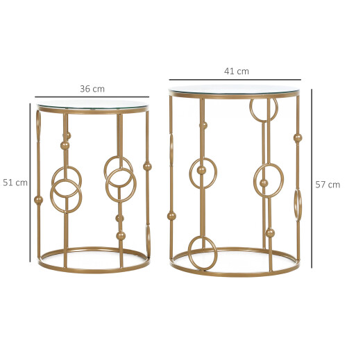 Homcom HOMCOM Set of 2 Gold Nesting Coffee Table, Side Tables W/ Tempered 1