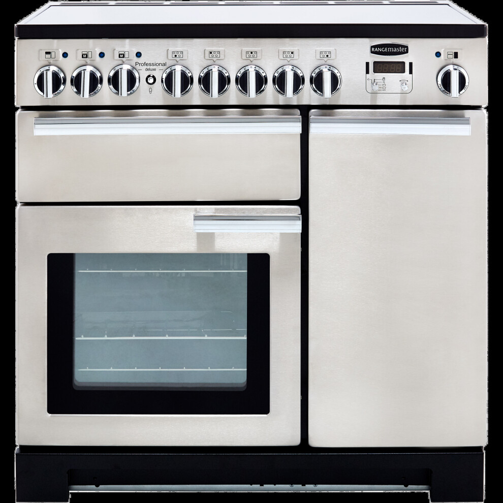 Rangemaster Professional Deluxe PDL90EISS/C 90cm Electric Range Cooker with Induction Hob - Stainless Steel / Chrome